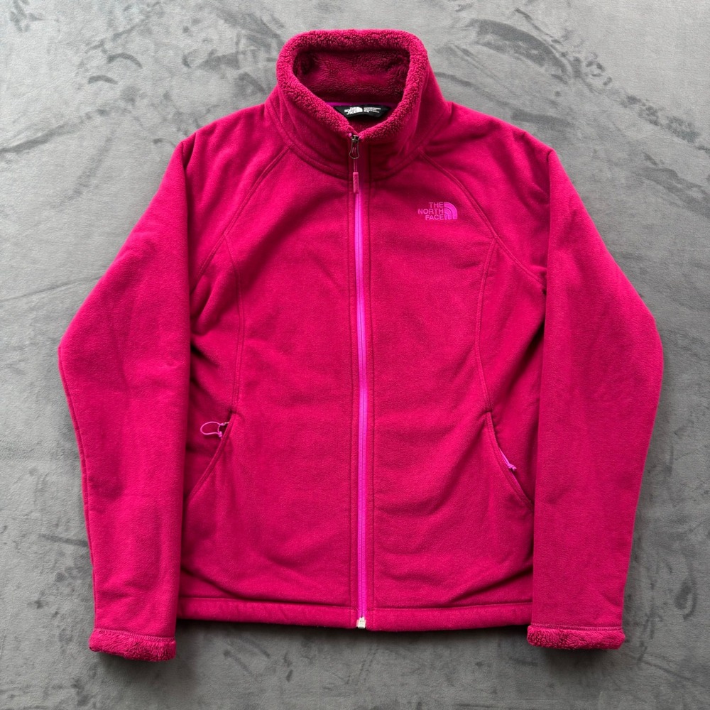 The North Face Womens Magenta Pink Full Zip Fleece Jacket Mock Neck Size Medium